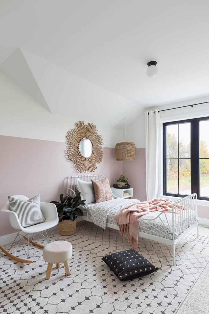 patterned rug in bedroom