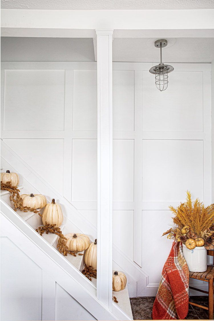 pumpkins on interior staircase