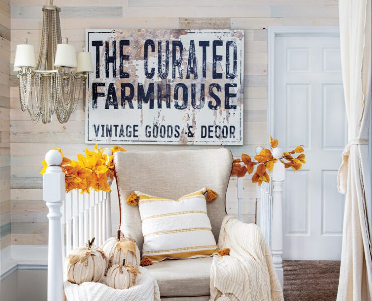 curated farmhouse sign and fall decor