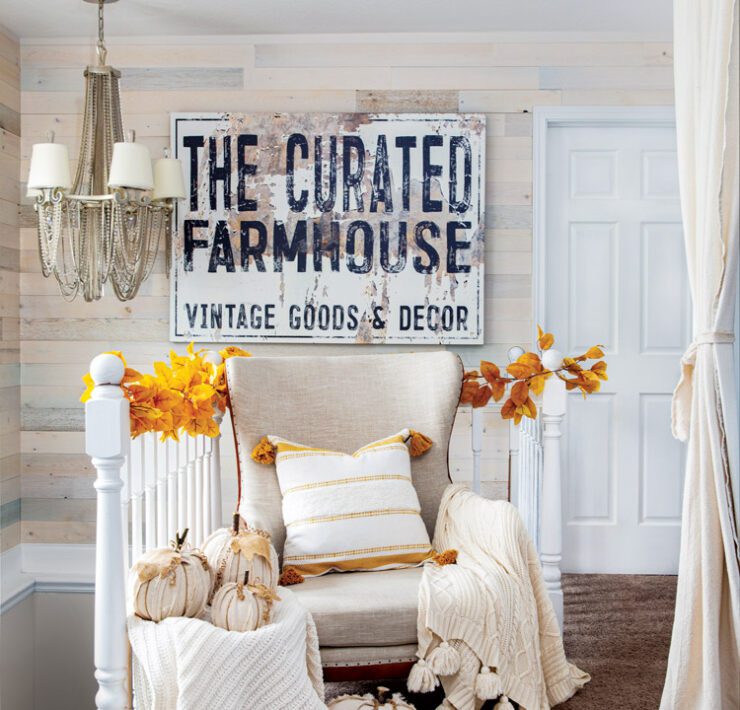 curated farmhouse sign and fall decor