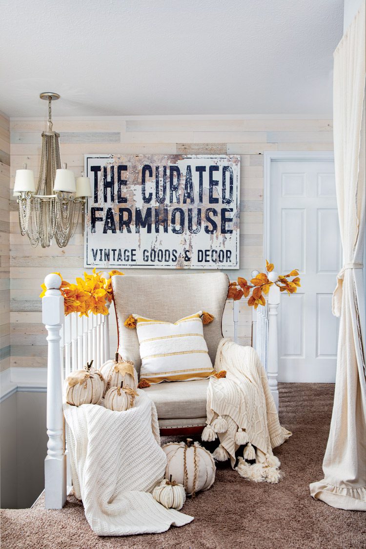 curated farmhouse sign and fall decor