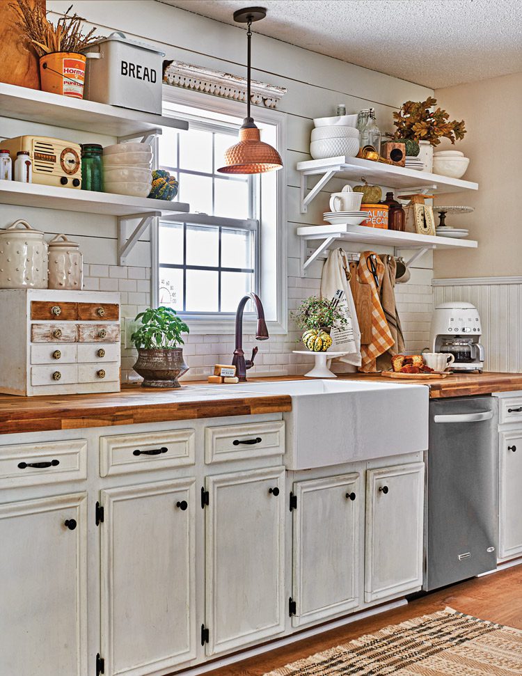 kitchen with rust colored accents