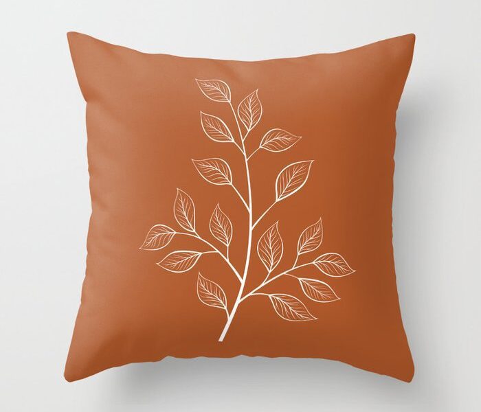 Rust Colored Throw Pillow with Leaves