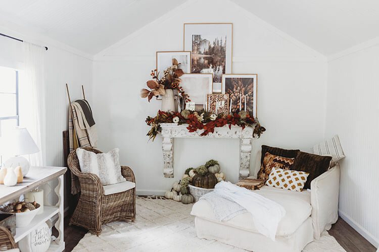White room with fall decorations