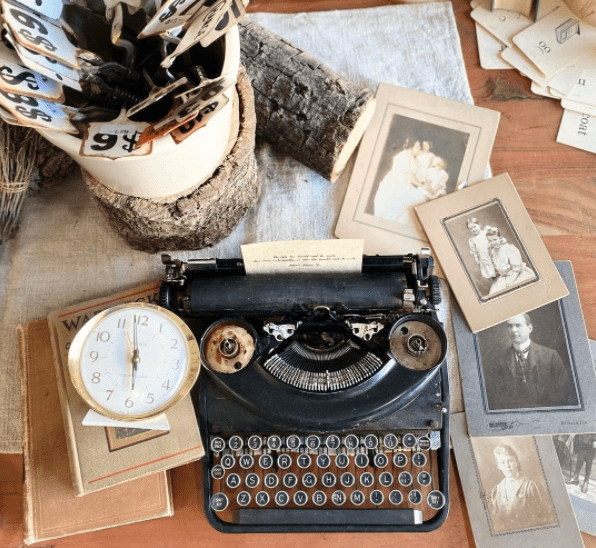 Pair your vintage typewriter with other vintage collectibles, like The Little Burlap Barn