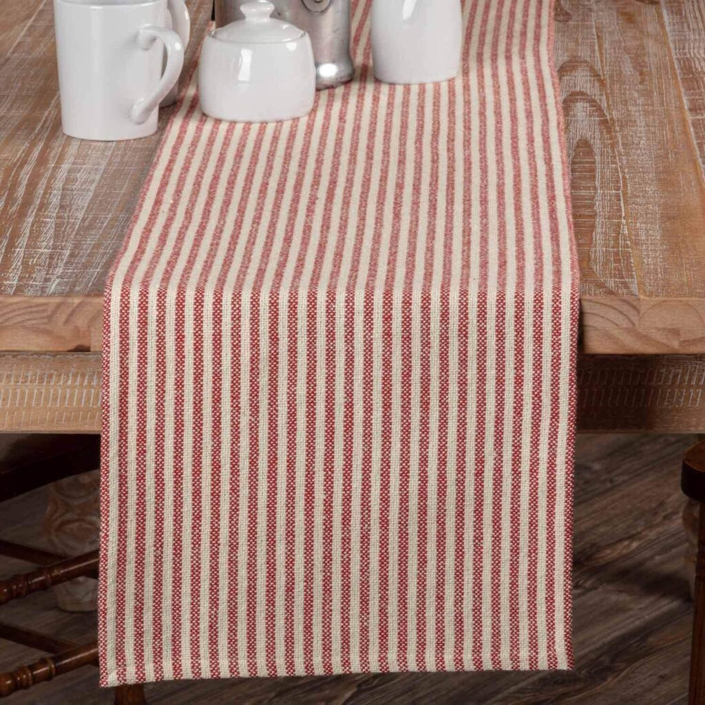 red ticking table runner