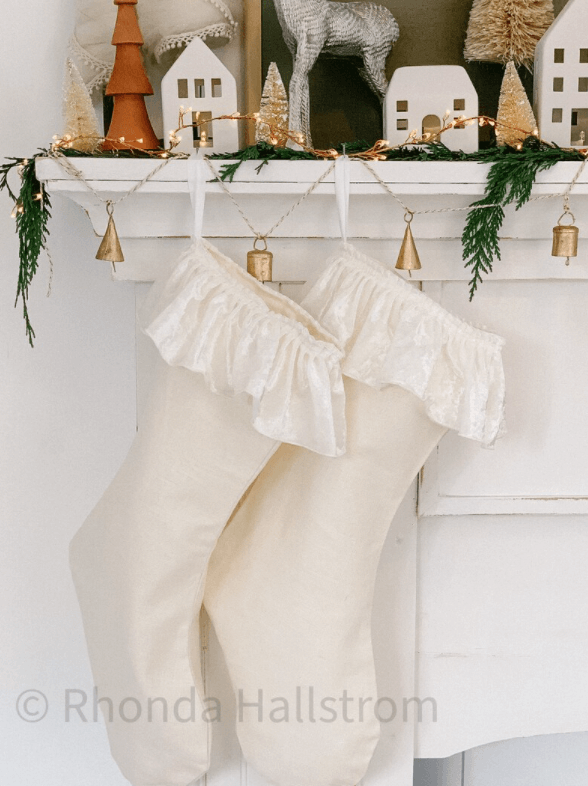 white rustic stocking with ruffled edges
