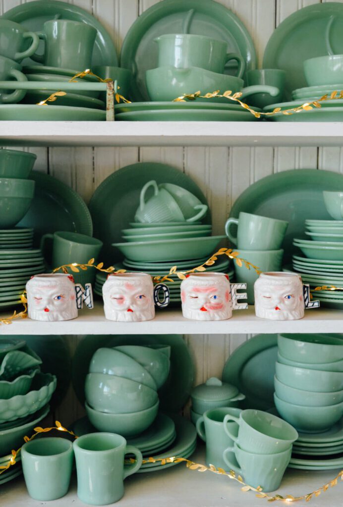 vintage Santa mugs and jadeite