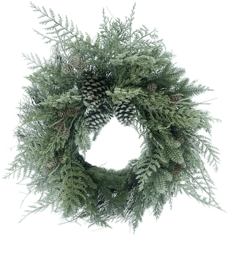 undecorated pinecone and cedar wreath