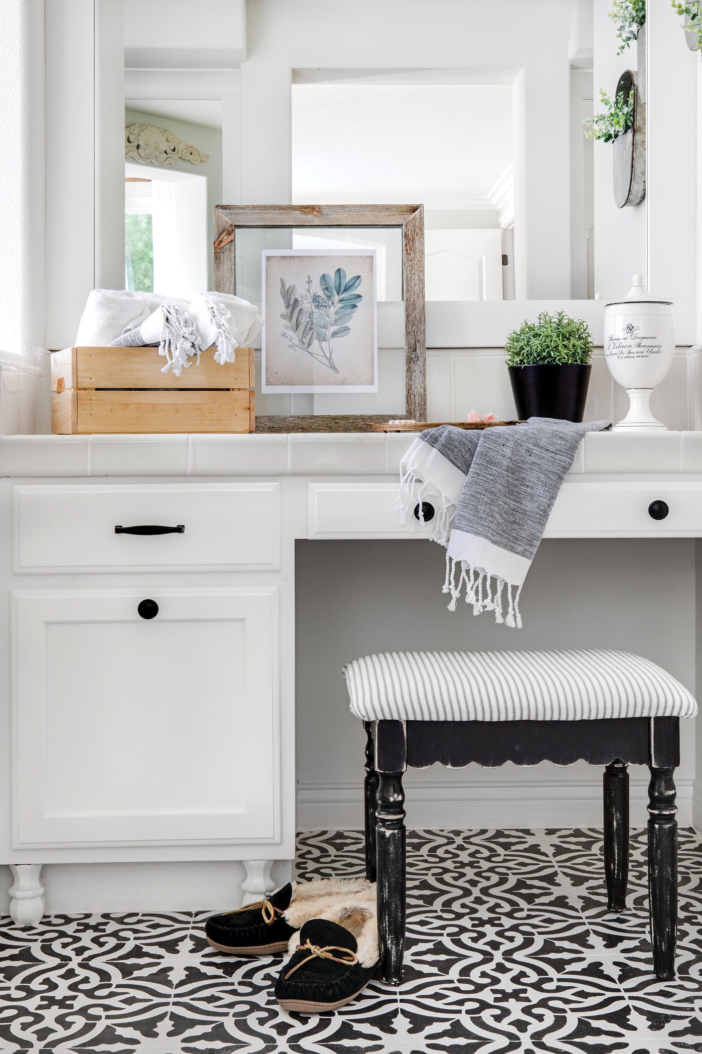 black and white patterned floor