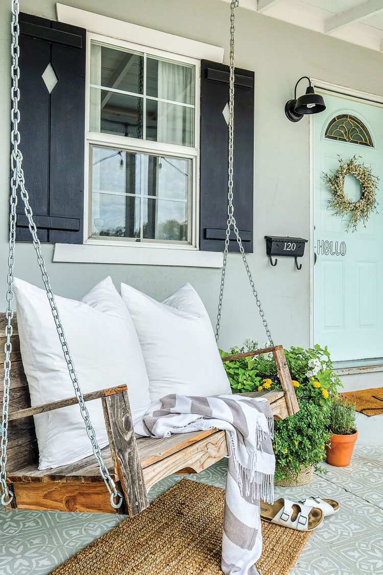 patterned floor on front porch