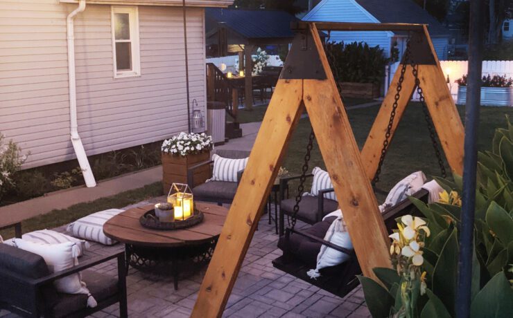 Outdoor garden space with swinging seating area