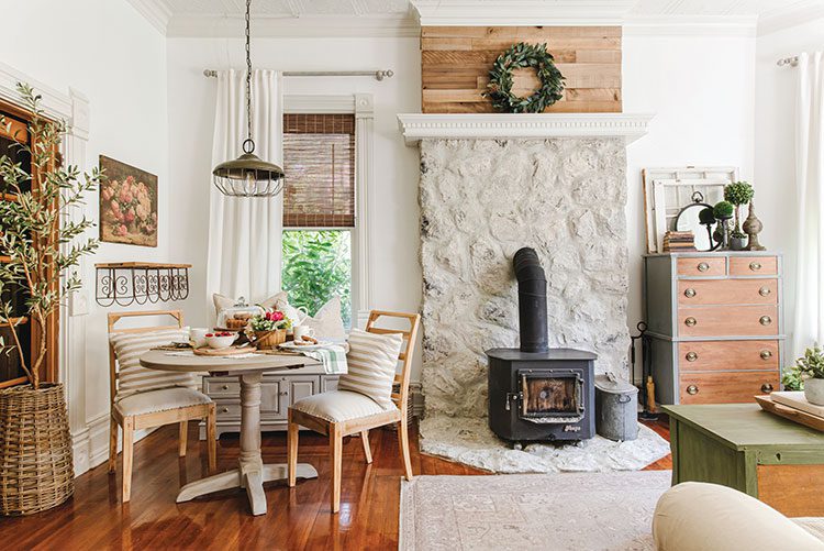 mix of vintage and contemporary textures in historic home's dining room