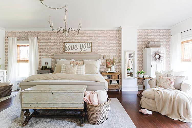 master bedroom in historic Utah home with vintage and modern feel