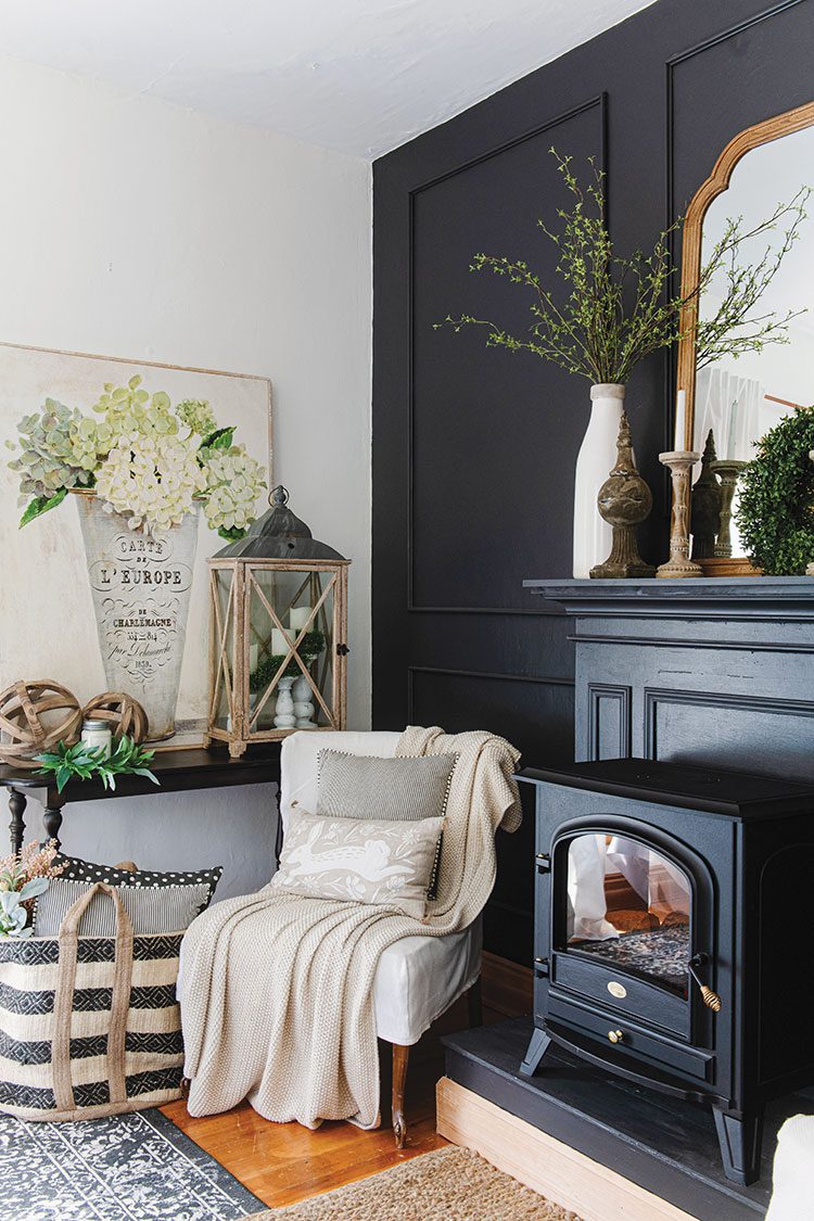 black paneled wall in historic Utah home