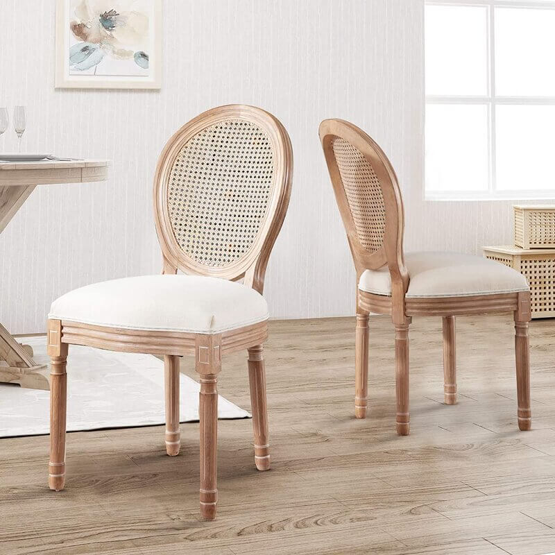 French dining chairs with round cane back