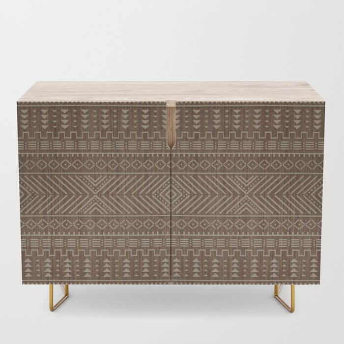 boho style geometric pattern on credenza