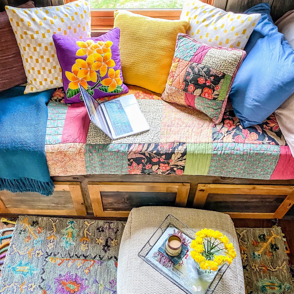 colorful quilts and pillows