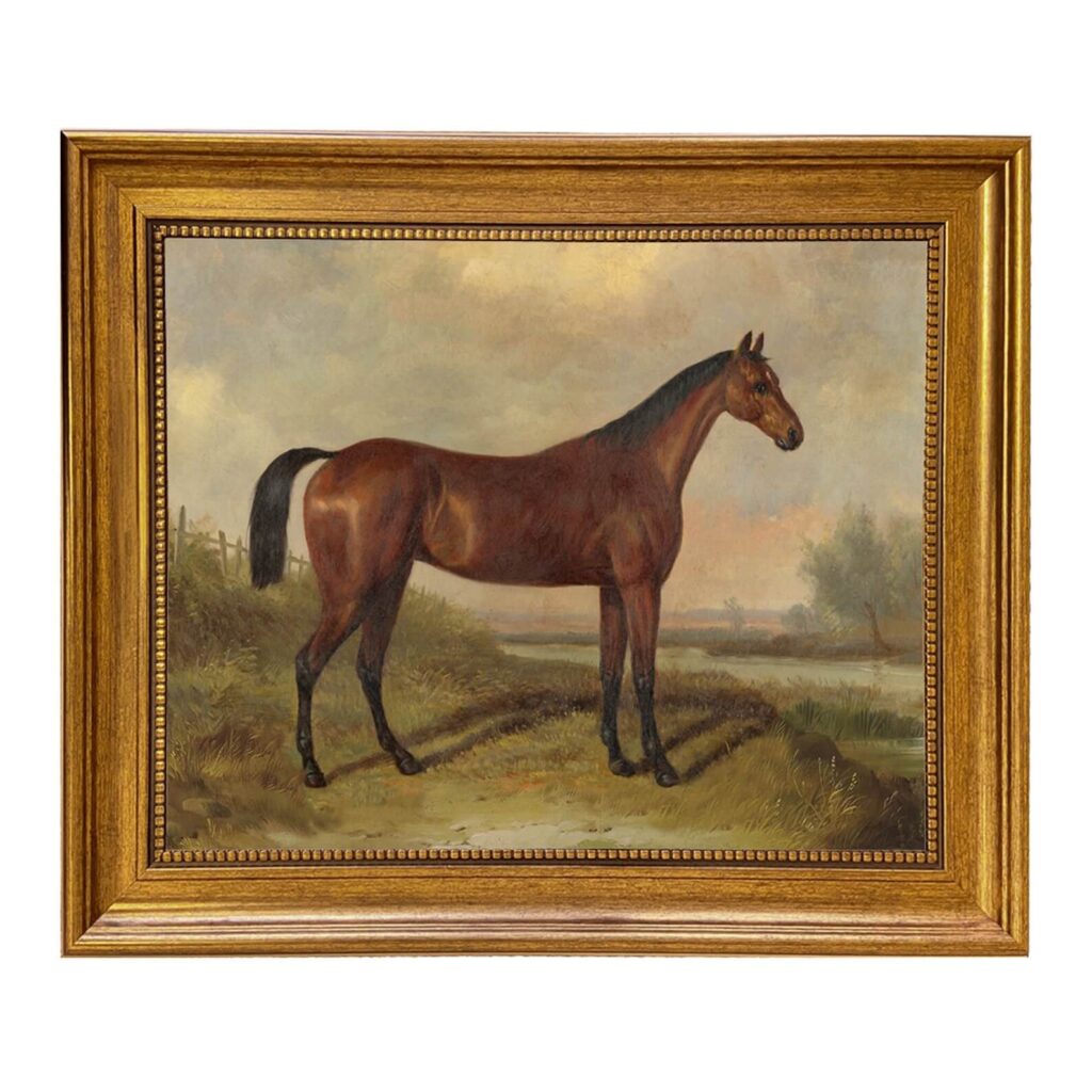 reproduction of an antique painting horse in landscape