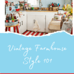 Cute blue and red vintage farmhouse style kitchen