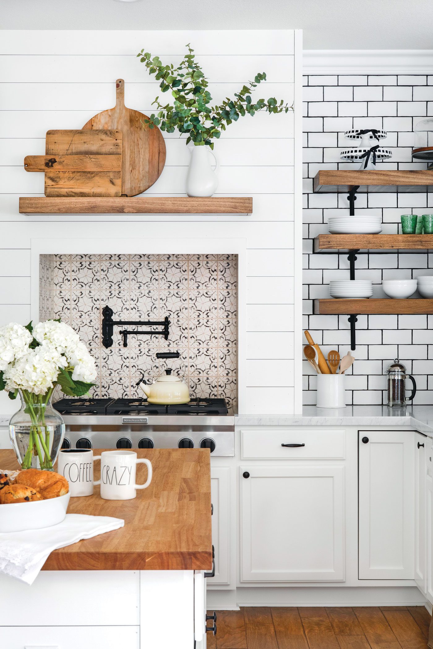 Rustic kitchen with marble countertop and delicious meal