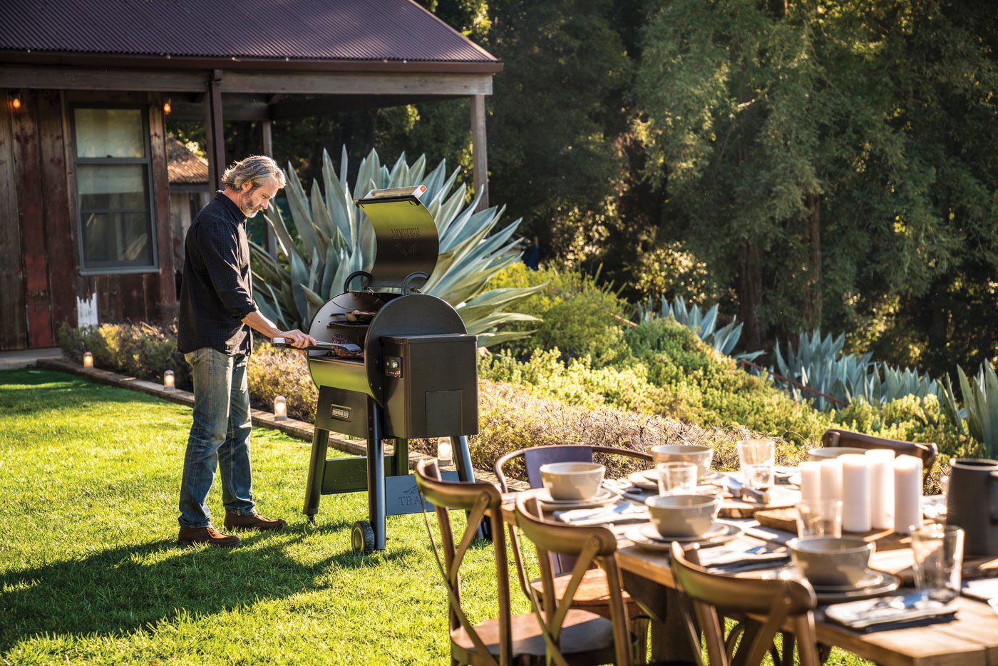 grilling in backyard