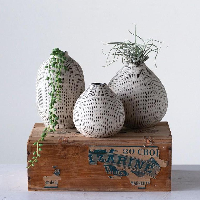 Black and White Textured Vases