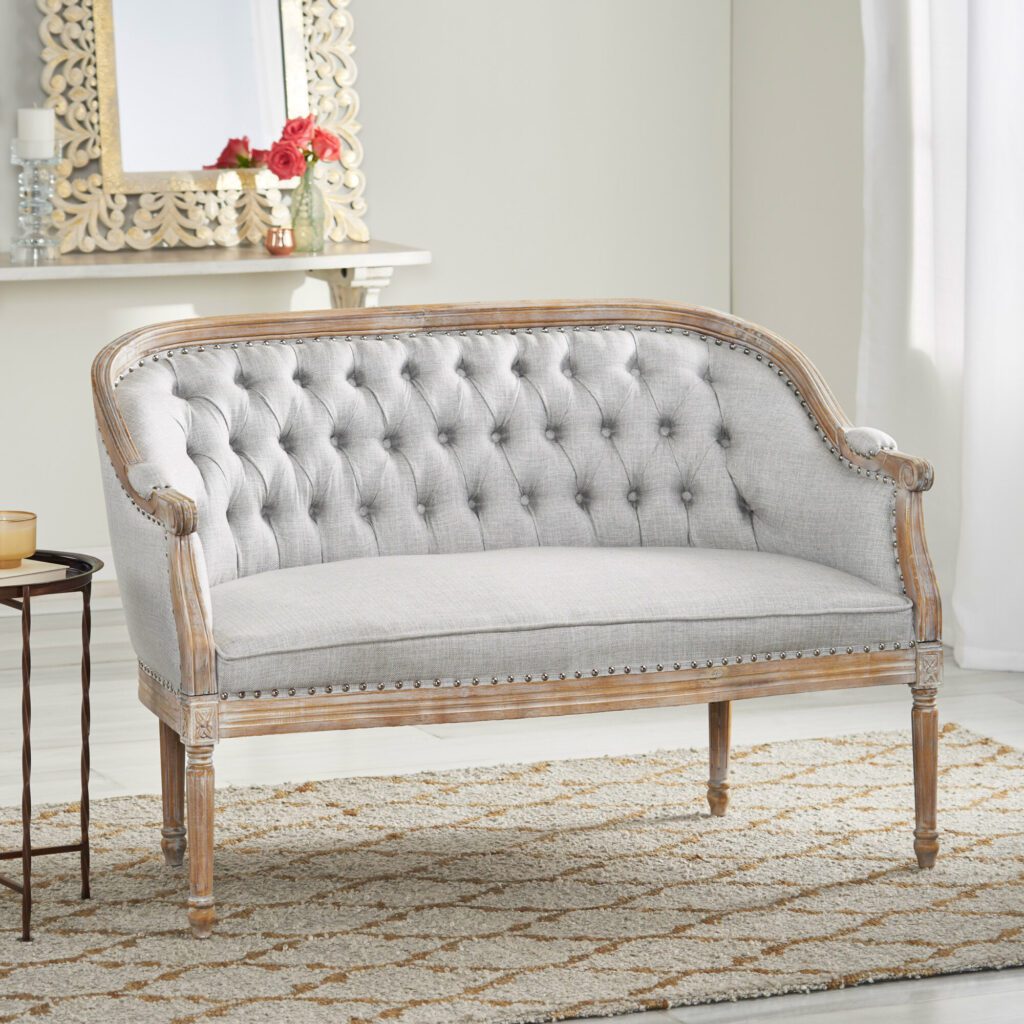 Setee sofa with light gray tufts for vintage farmhouse style