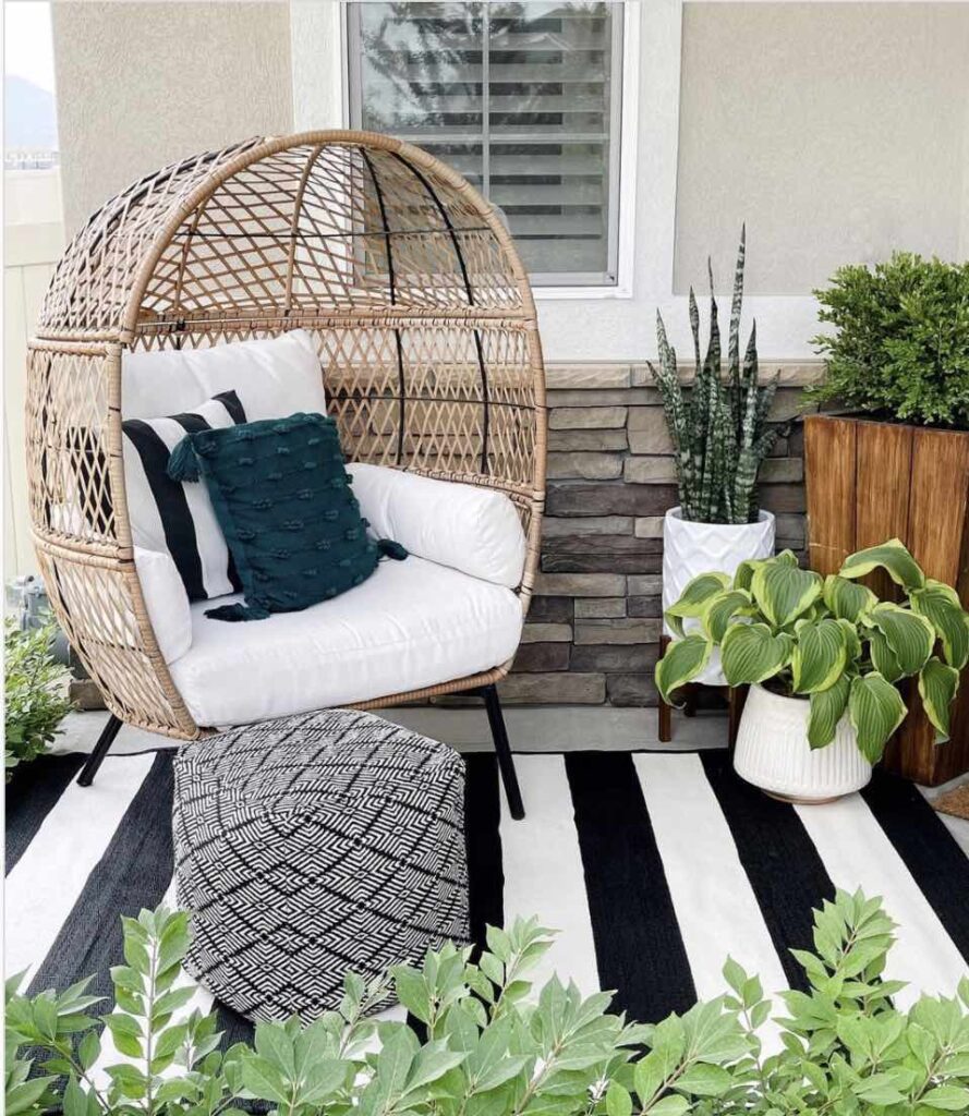 outdoor patio furniture chair and rug
