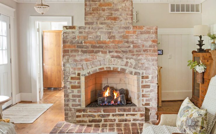 Living room with old fireplace