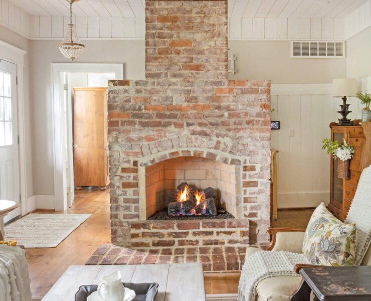 Living room with old fireplace