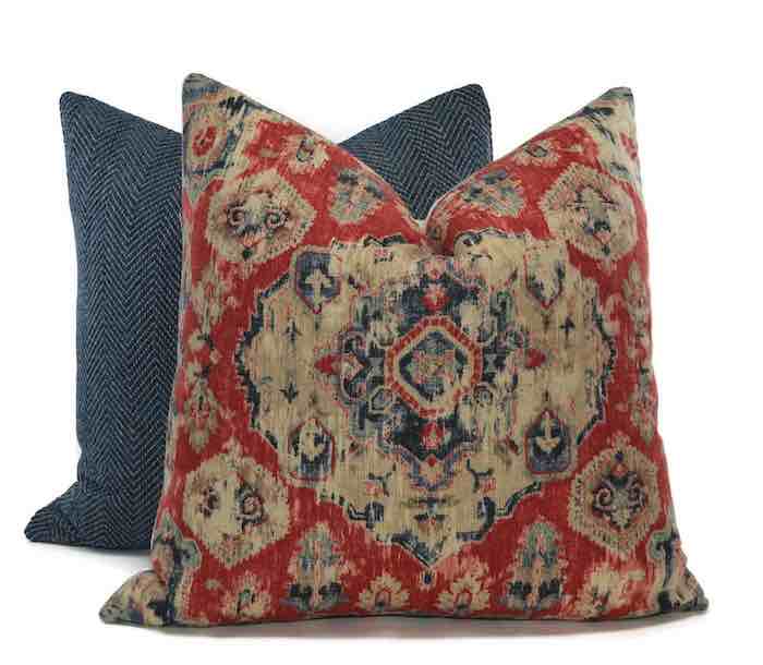 boho red white and blue pillow