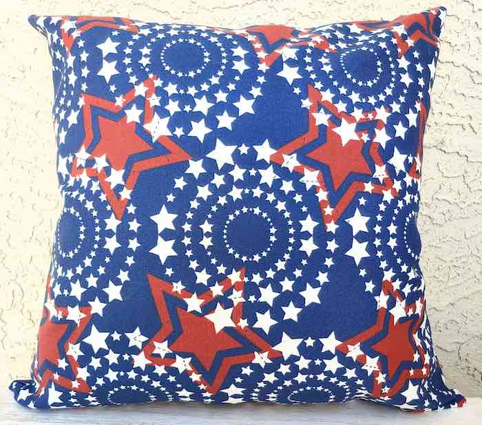 firework pillow cover in red white and blue