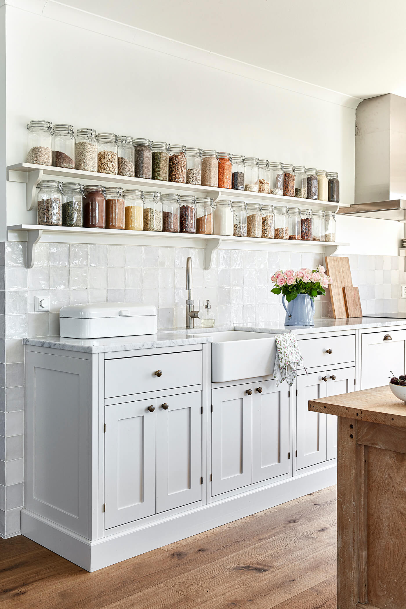 Farmhouse Kitchen // Adding A Shelf Below Our Upper Cabinets (+ other  layouts we considered) — The Grit and Polish