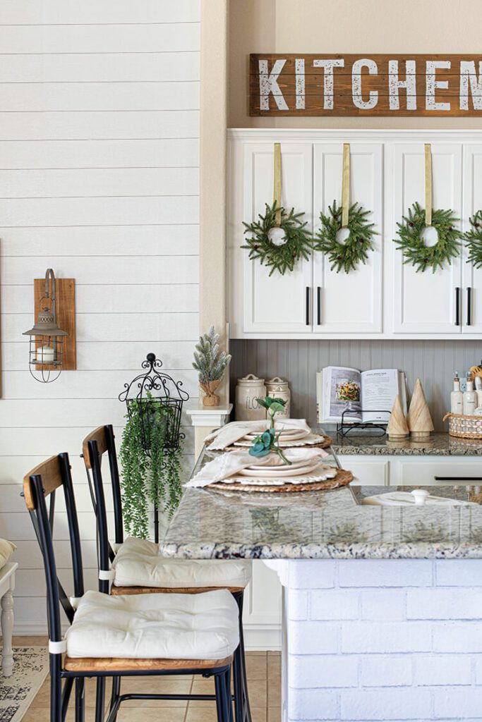 wreaths on kitchen cabinets