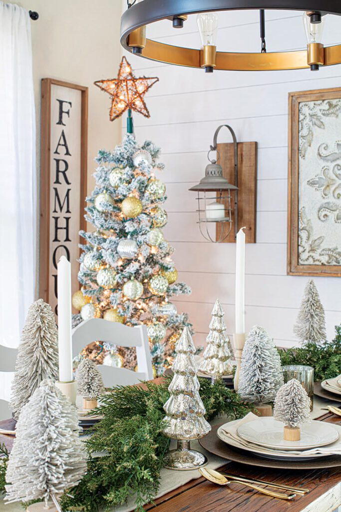 dining room table in festive Texas farmhouse neutral palette