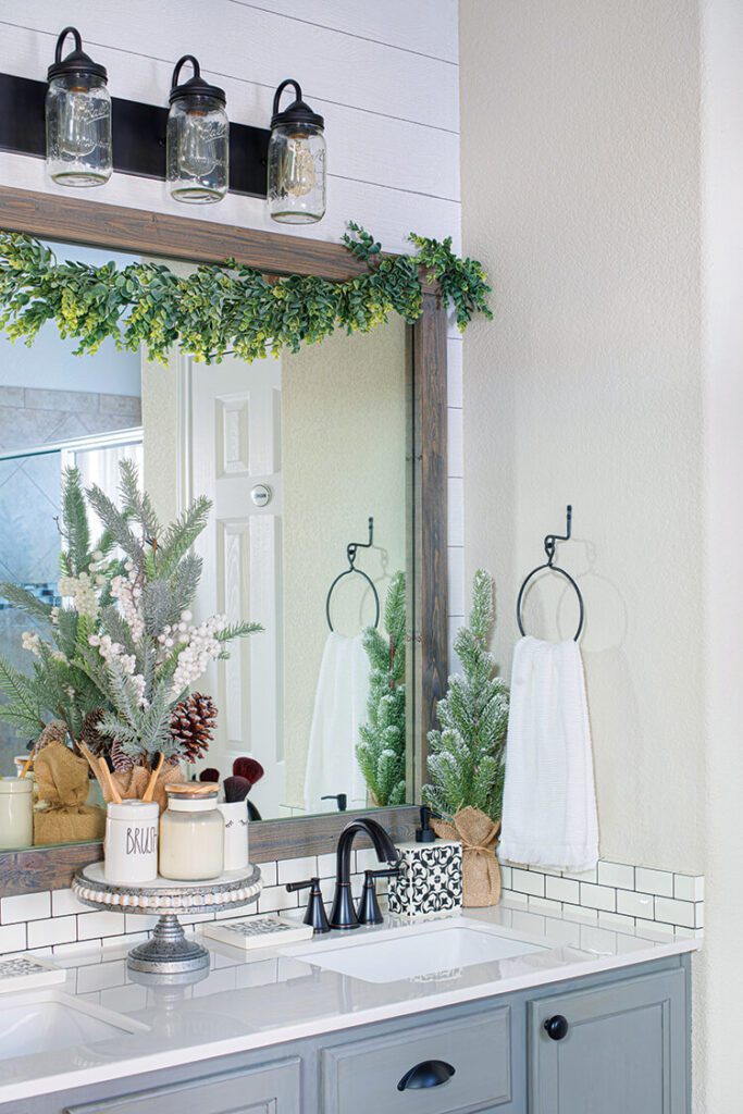 festive bathroom with greenery