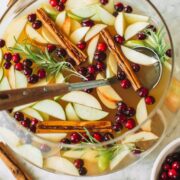 Top down for hot fall cocktail in a bowl