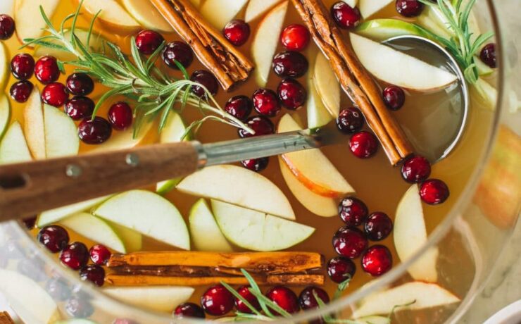 Top down for hot fall cocktail in a bowl