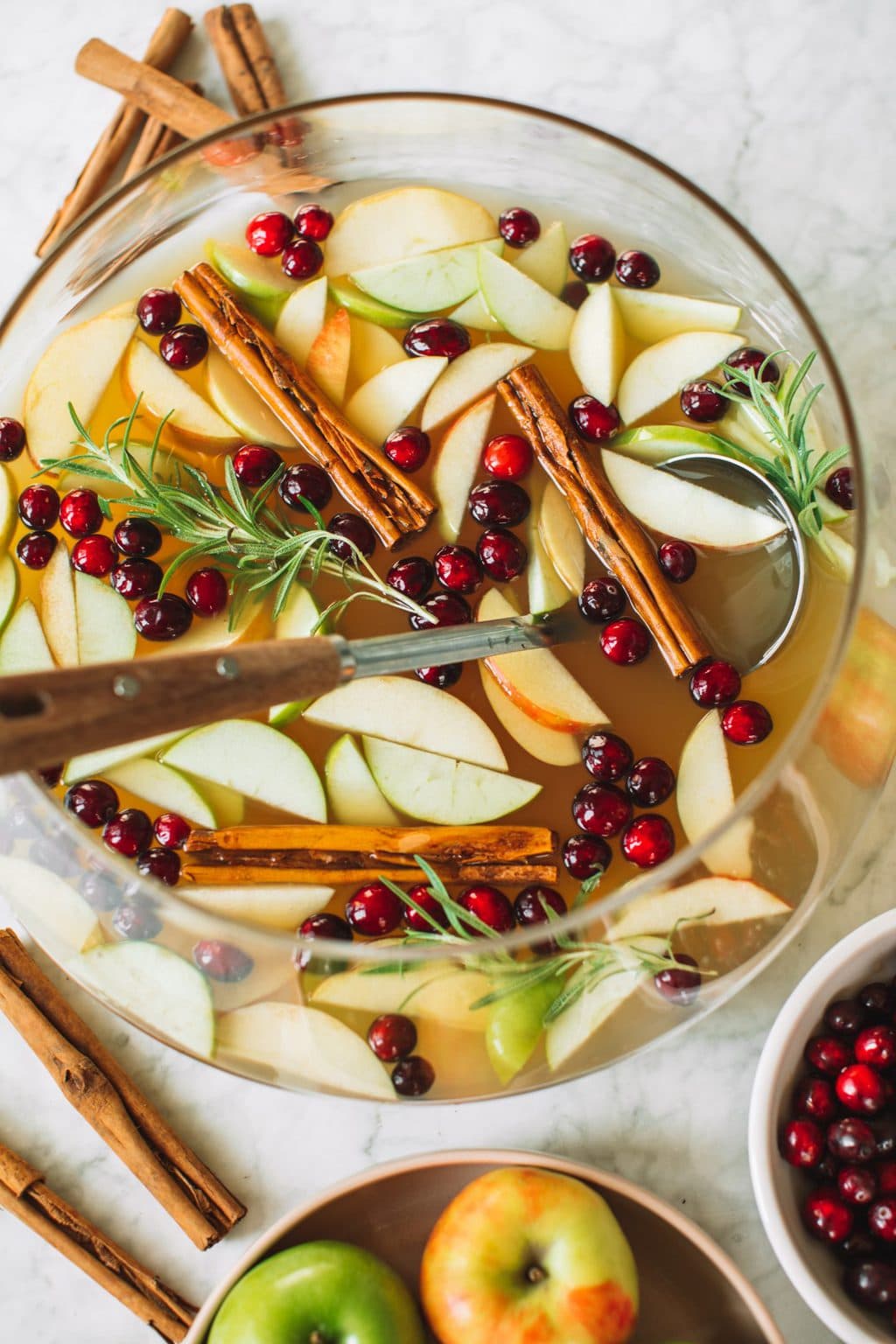 Top down for hot fall cocktail in a bowl