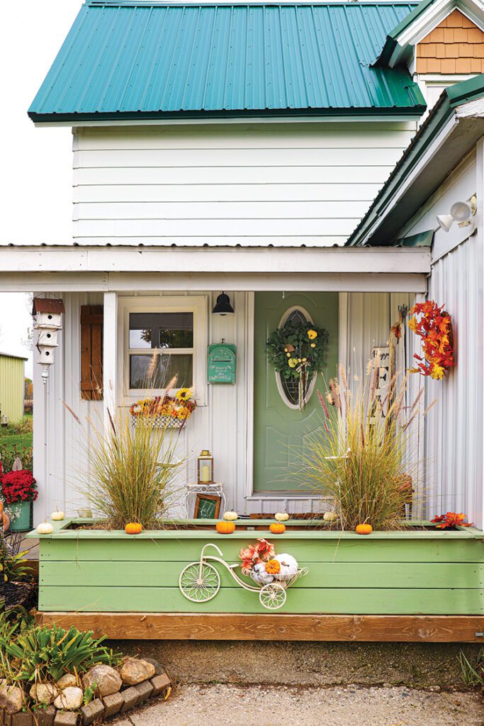 front door of Michigan farmhouse vintage fall