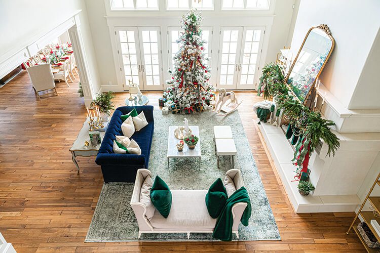 aerial view Christmas living room
