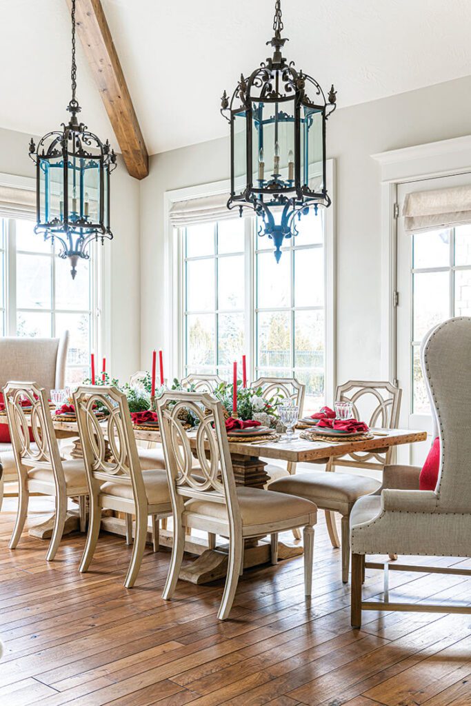 holiday dining room with red tapers
