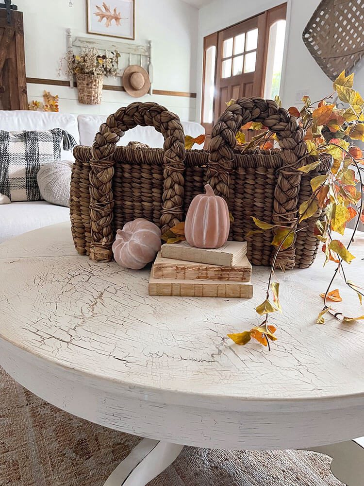 Round antique paint table with fall styling on top