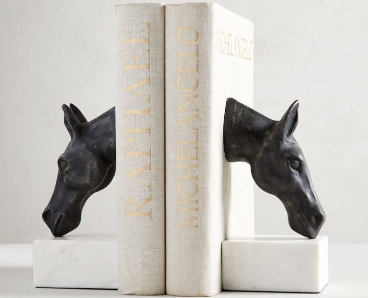 bronze and marble horse bookends