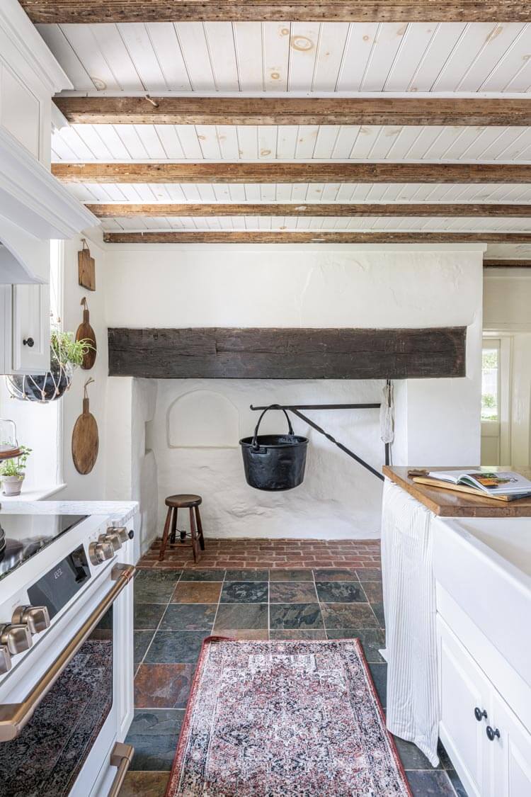 original hearth in historic home kitchen