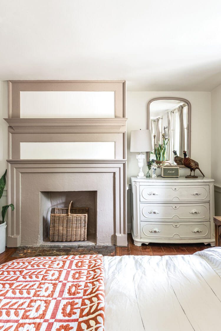 bedroom with original fireplace in historic Pennsylvania home