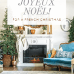 French farmhouse Christmas scene with text