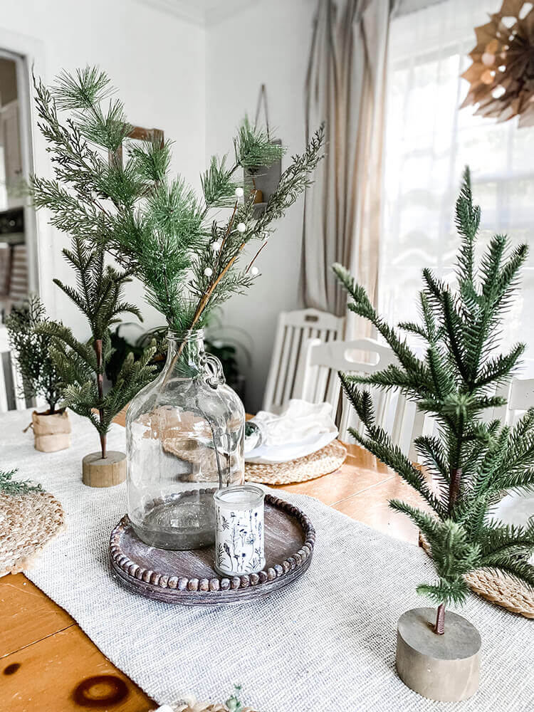 pine branches as tabletop decor Scandinavian winter decor