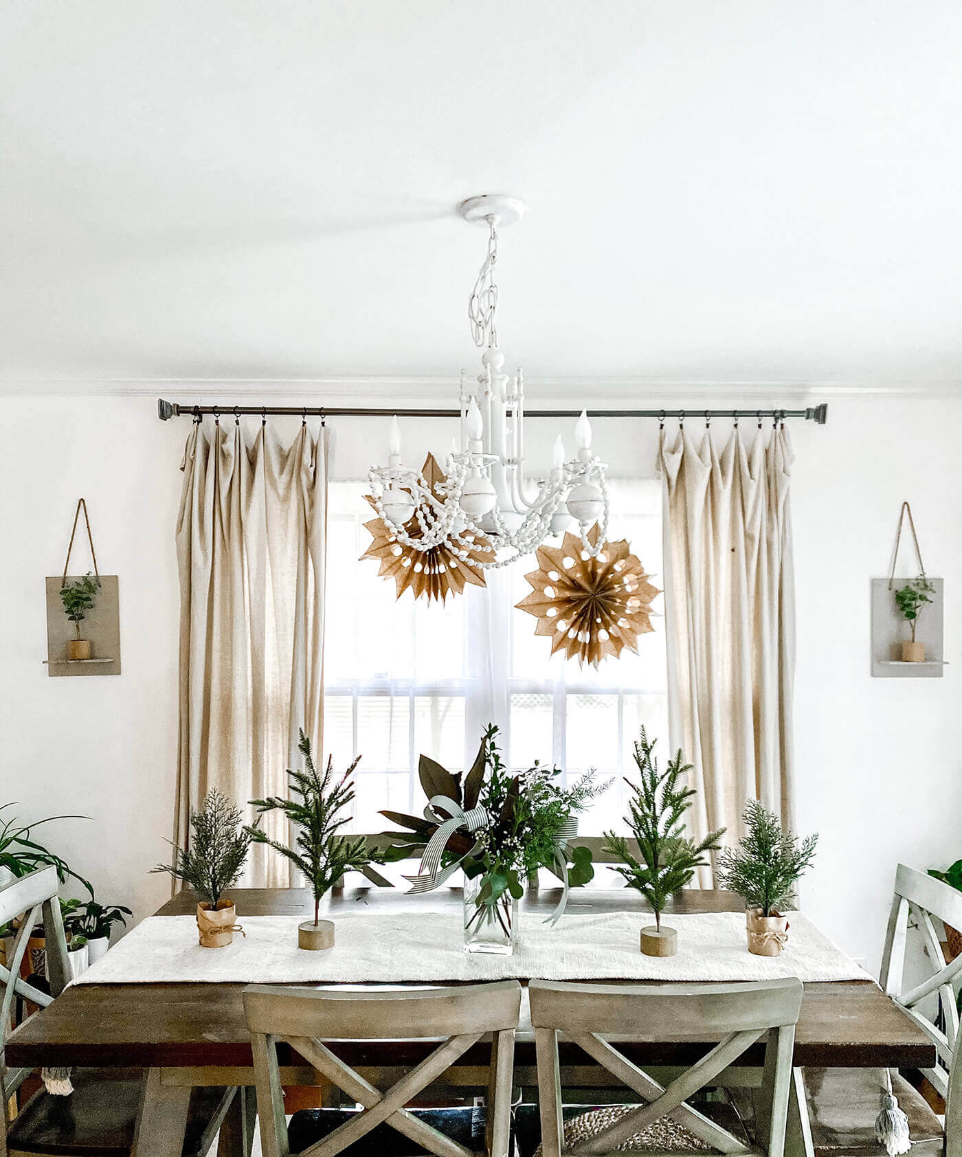 neutral color palette with pine accents dining room